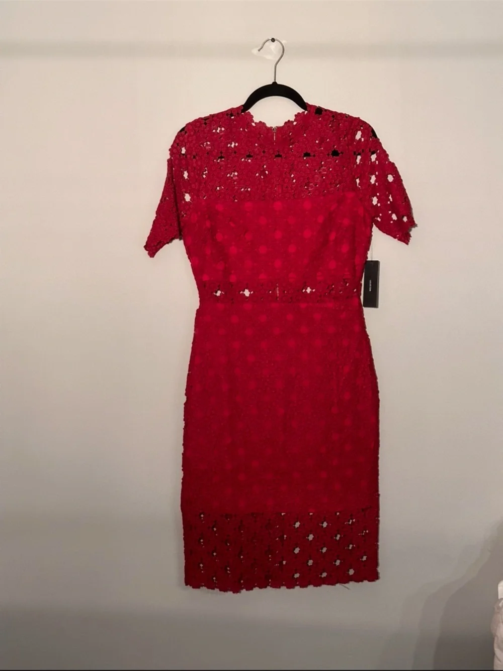 Lulu's Red Lace Midi Dress, bridal shower and wedding guest dress, casual event - Picture 2 of 3